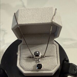 Sterling Silver Black Stone Pendant and Ring Set